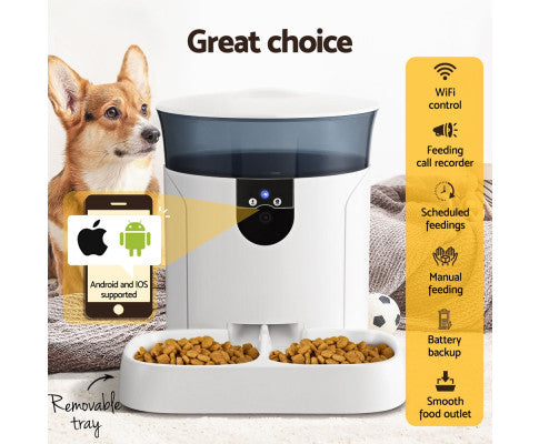 Walkabout iPet 2.0 Automatic Pet Feeder With 3MP Camera and WiFi - Smart Dry Food Dispenser for Dogs and Cats