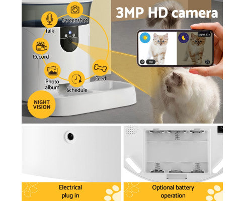 Walkabout iPet 2.0 Automatic Pet Feeder With 3MP Camera and WiFi - Smart Dry Food Dispenser for Dogs and Cats